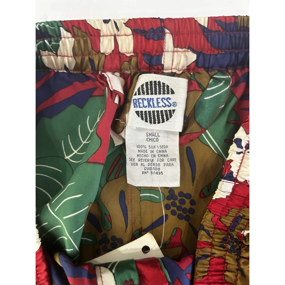 Vintage Mens 100% Silk Boxers Size S 90s Pajama Boxer Shorts Tropical Floral Y2K